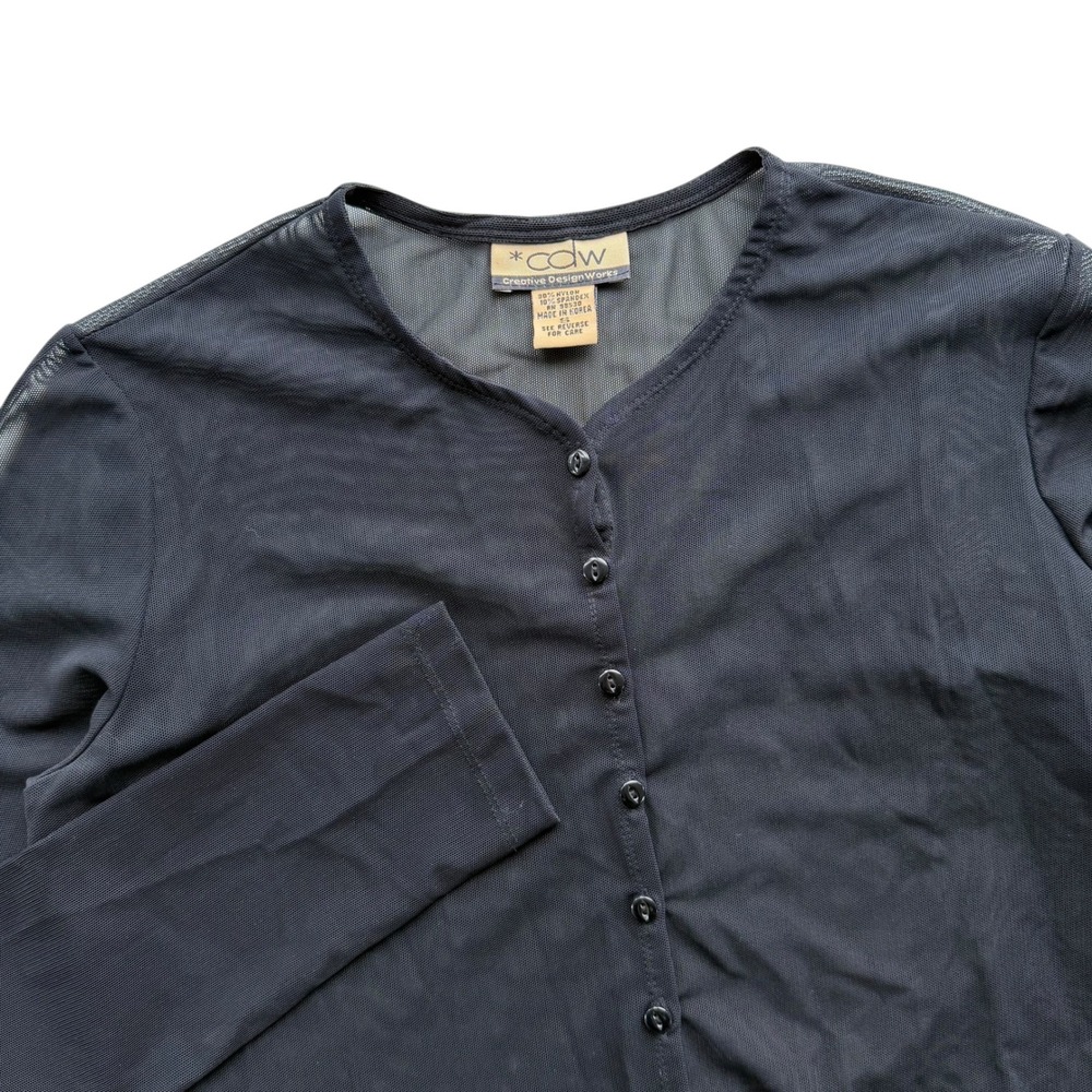 CDW Creative Design Works Women S Black Sheer Mesh Button Up Blouse Cardigan Y2K